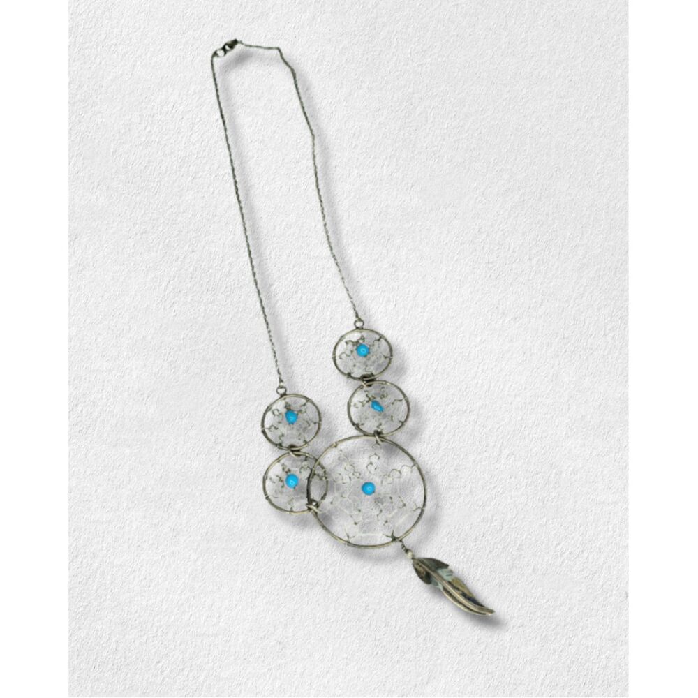 925 Sterling Silver Dreamcatcher Necklace Turquoise Native American